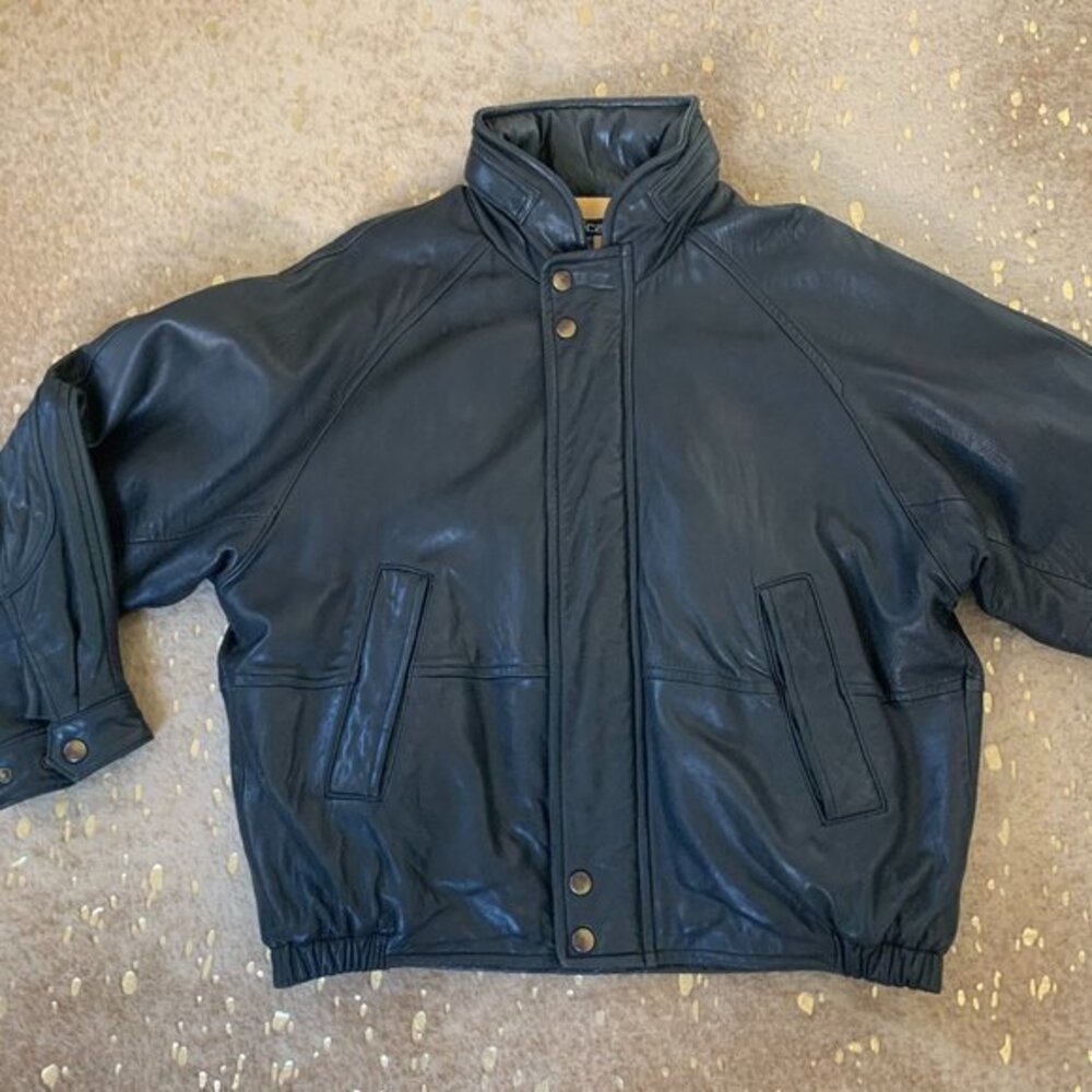 Nautica Black Leather Bomber Jacket
